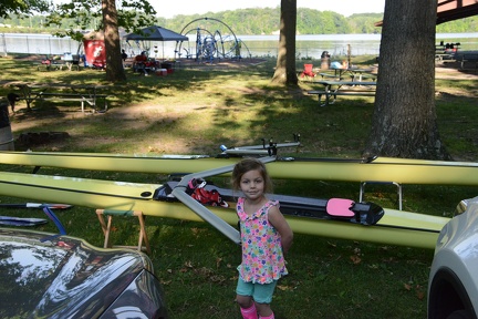 Greta posing by the boats